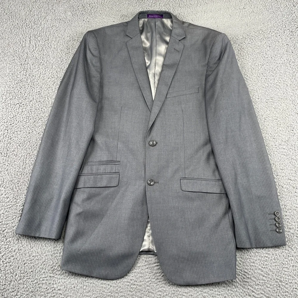 Vinci Suit Mens 40L Gray Pinstripe Two Button Notch Lapel Modern Business Formal